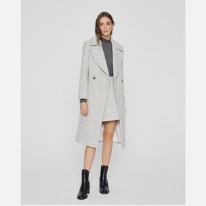 Club Monaco Gray Wool Coat Double Breasted Plaid Daylina Trench Coat